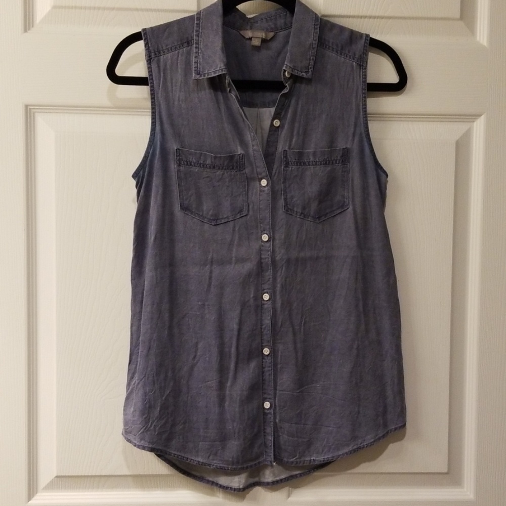 Rubbish denim vintage wash sleeveless button up, S